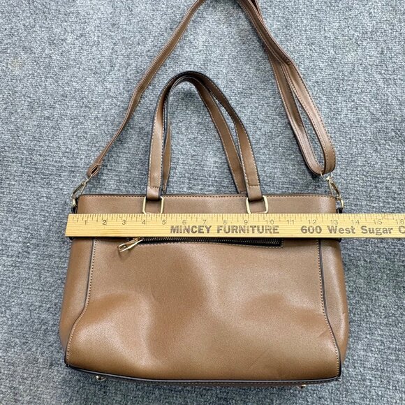 Huanying Shiyong Deligaopiju Brown Leather Tote Bag Zipper Closure Dual Handles - Picture 12 of 16